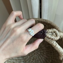 森系栀子花戒指女小众清冷感可调节指环新款甜美轻奢高级简约百搭
