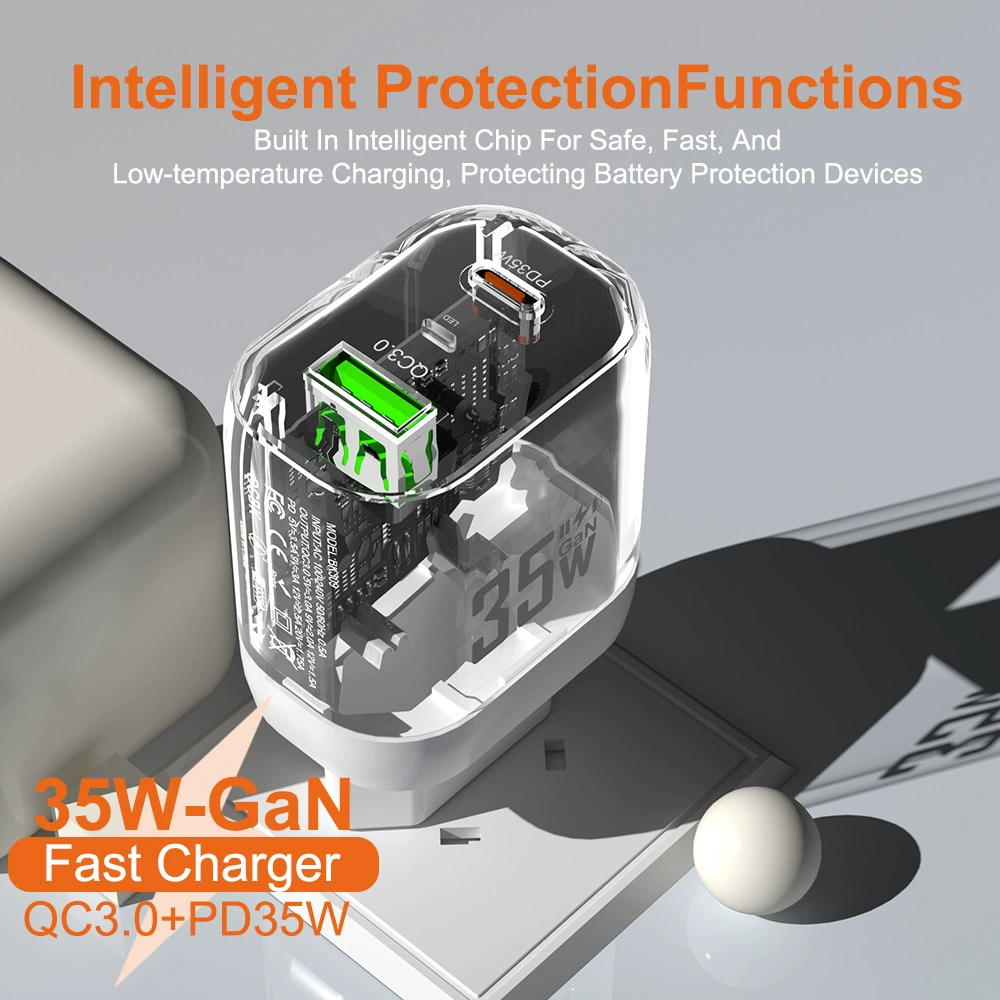 Новая быстрая зарядка QC 3.0 PD35W головка зарядного устройства 9V12V быстрая зарядка GAN европейский американский стандарт USB нитрид зарядка