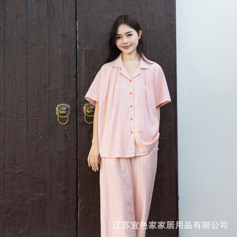 [Sf Express] Yisejia Women's Pajamas High-End Short-Sleeved Pure Cotton Double-Layer Gauze Loose Large Size Home Wear