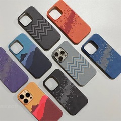 iPhone17対応 ケブラーテクスチャーハーフカバー携帯電話ケース Apple16肌触りマット落下防止磁気吸着保護ケース