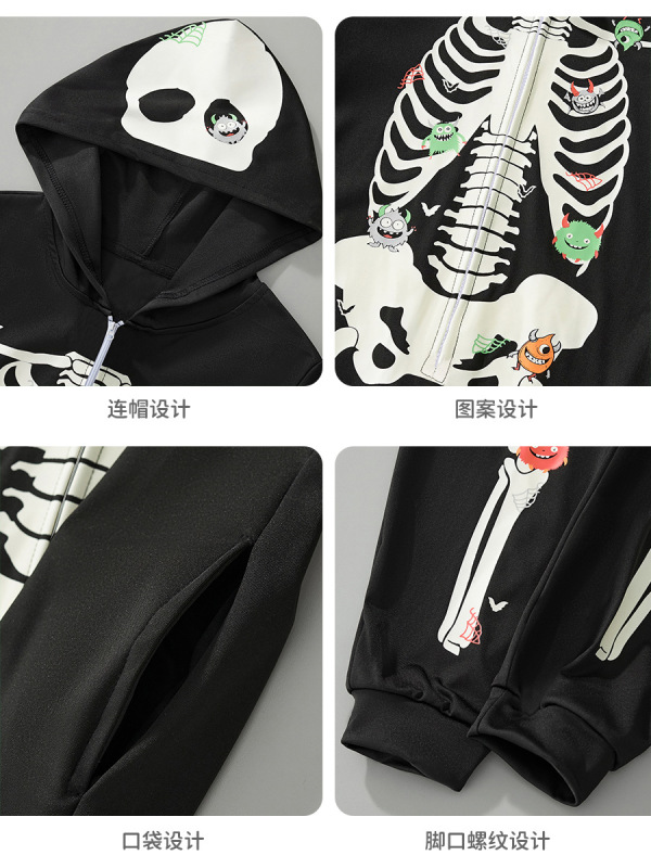 跨境欧美2025秋冬童装万圣节连体衣睡衣亲子装家居服夜光印花服装|undefined