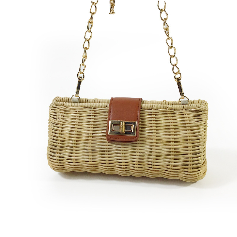 New Handmade Real Rattan Bag Shoulder Bag White Rattan Plant Rattan Weaving Ins Versatile Handwoven Wicker Handbag