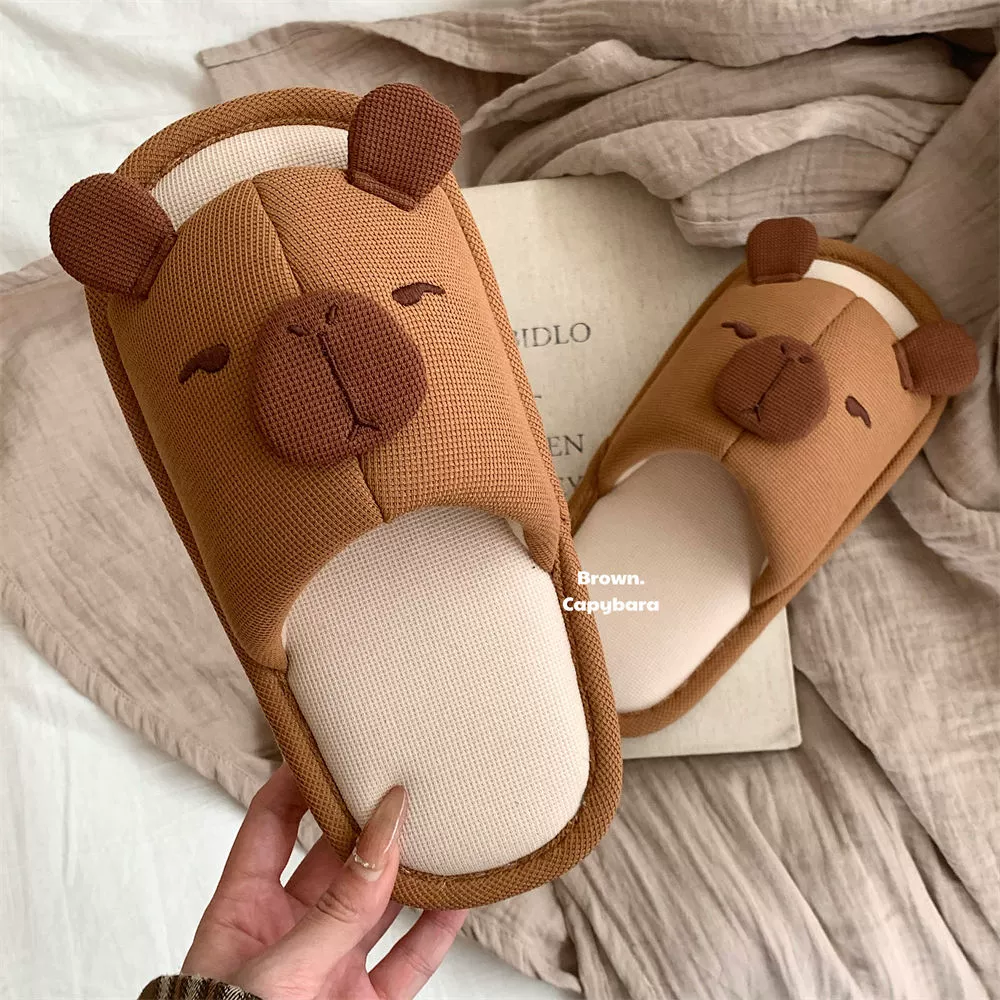 Милые мужские и женские весенне-летние впитывающие пот дышащие однотонные тапочки из хлопка и льна Capibara Capybara, новые парные тапочки 2025 года