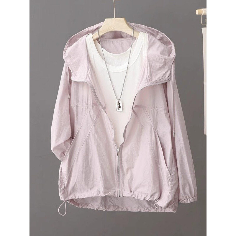 Wrinkle-Free, Iron-Free, Mid-Length Casual Hooded Sun Protection Clothing, Women's Jacket with Hood, Large Size, 2026 Summer Sun Protection Lining