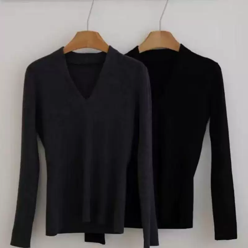 Свитер с длинными рукавами, приятный к телу, Slim fit, V-образный вырез