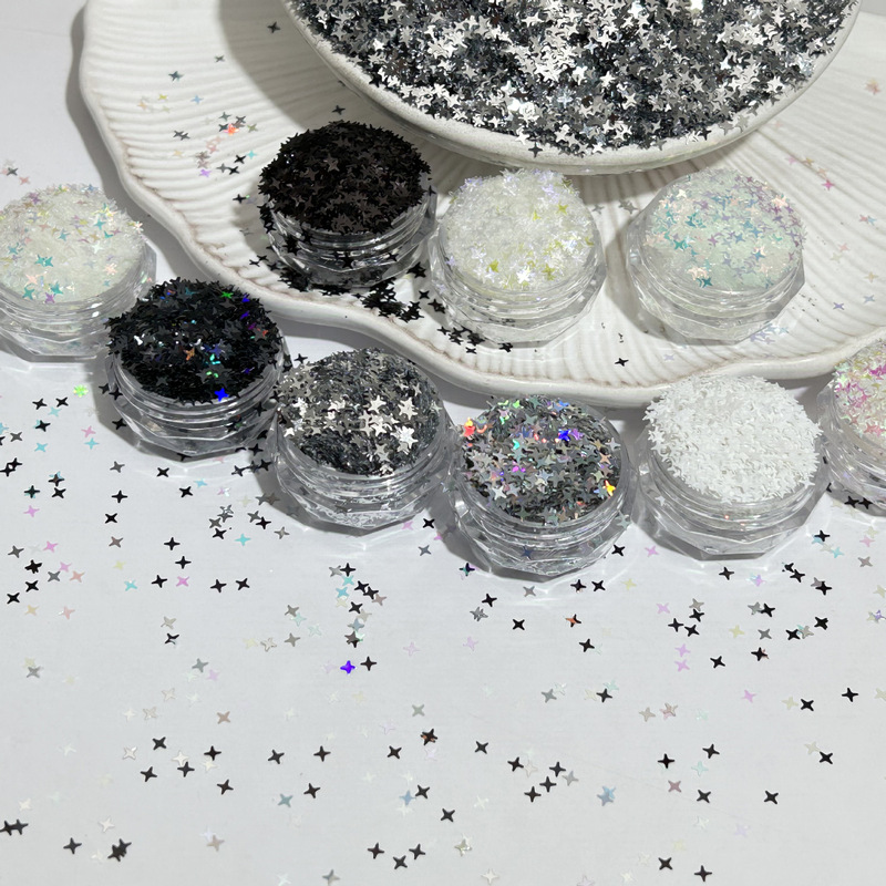 Sparkling Silver 2mm Small Four-Pointed Star Laser Glitter Nail Art Decorations Handmade Nail Stickers