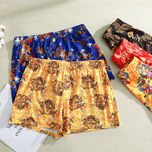 Wholesale men's A-line pure cotton dragon totem print shorts pajamas loose plus size one-piece drop shipping