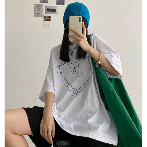 Поколение волос оптом корейский топ с принтом 2023 Новая летняя Корейская свободная футболка с короткими рукавами женская прилив