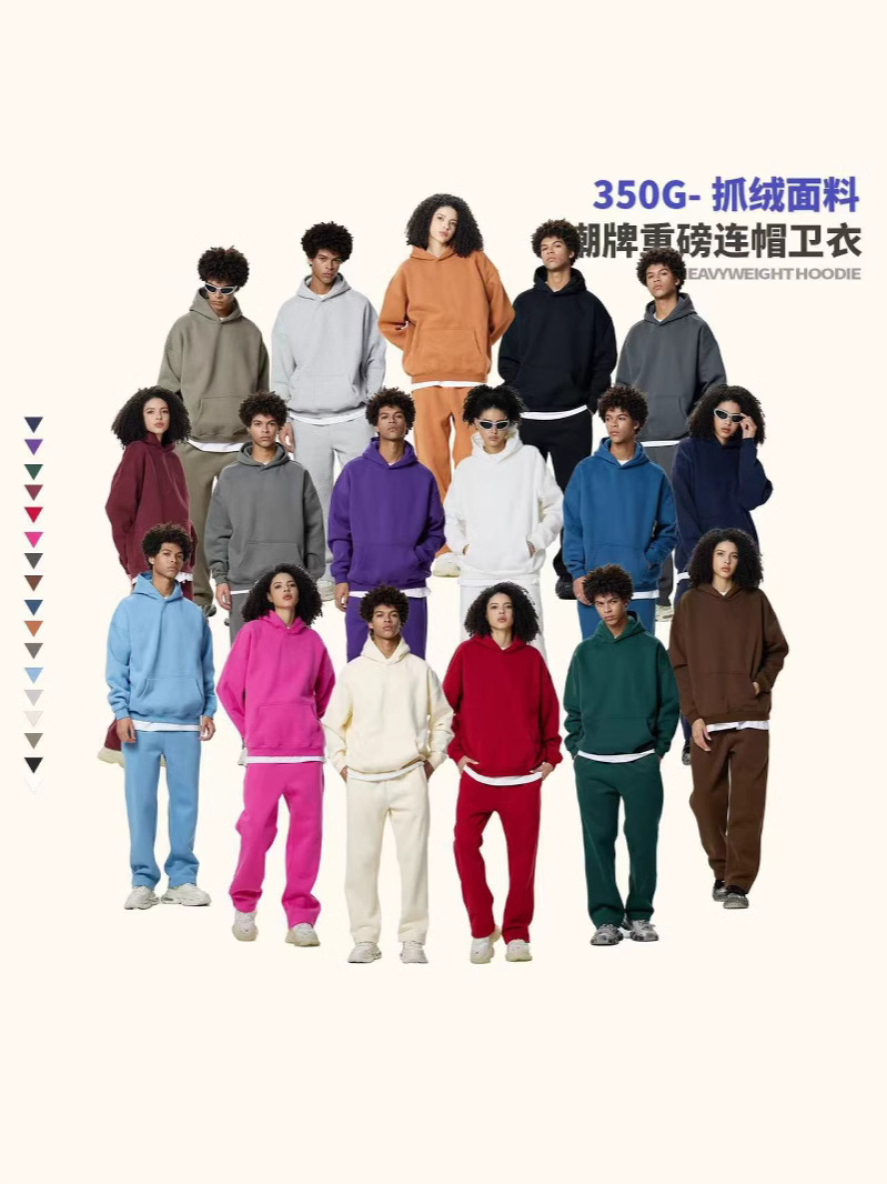 Amazon Cross-Border Tide 350G Scamper Hooded Sweater Set Oversize American Hoodless Hombre y Hombre