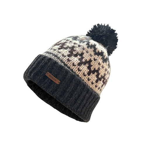 2024 new jacquard wool hat for women in autumn and winter ear protection, warm cold hat, cute hair ball knitted hat, big head circumference