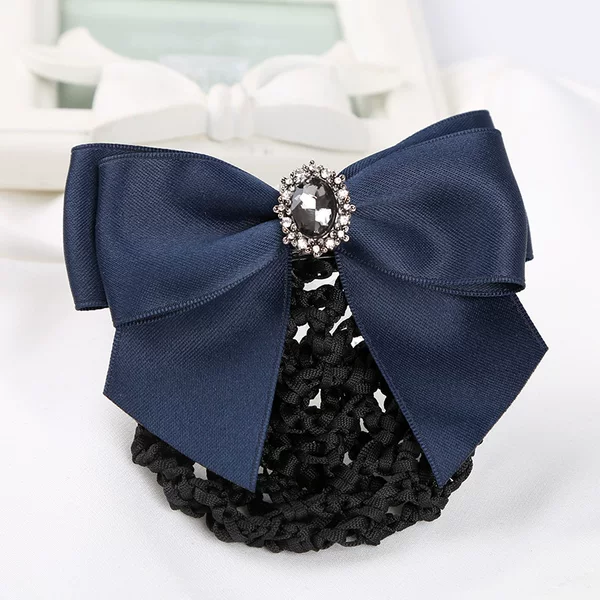 Professional Hairpin for Female Nurses with Diamond Bow Hair Net, Stewardess Hotel Front Desk Mobile Telecommunications Hair Net Pocket