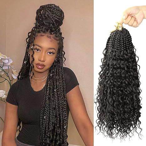 跨境欧美化纤假发Box Braids Bohemian Curly三股辫飞子钩针发辫|undefined