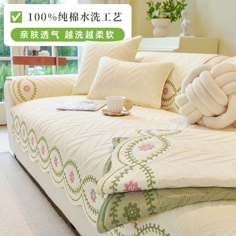 Pastoral Pure Cotton Sofa Cushion for All Seasons, Special for Living Room 2025 New Anti-Slip Cushion, Cotton Cover Sofa Cover