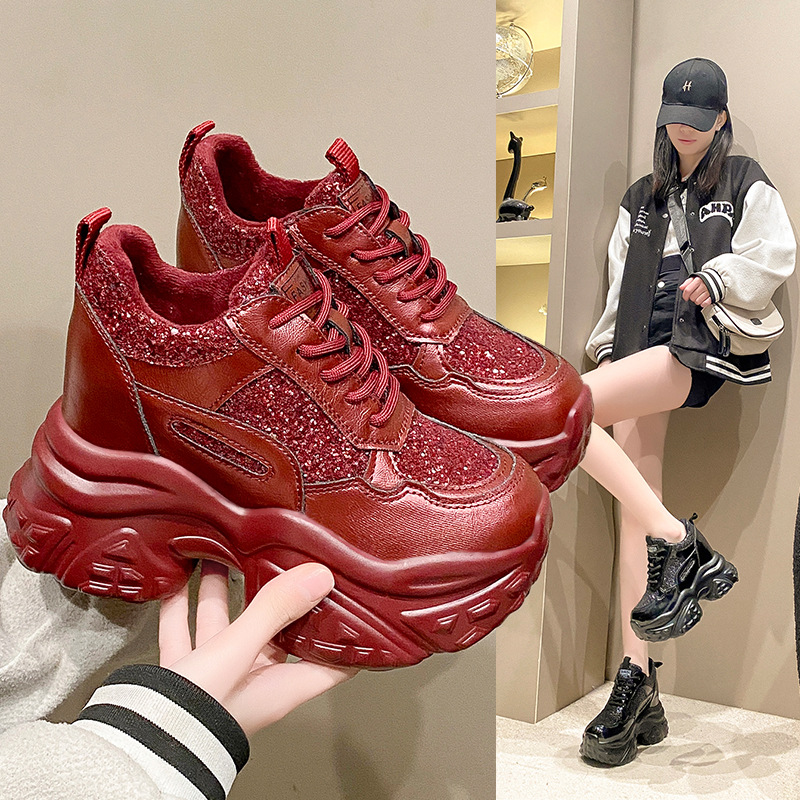 Thick-Soled Dad Shoes for Women 2024 Autumn and Winter New Versatile Inner Heightening Women's Shoes Gel Rubbed Color Retro Old Dirty Shoes