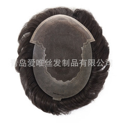 外国貿易用本物人毛メンズヘアピース手編みイミテーションネットQ6モデル青島工場在庫あり