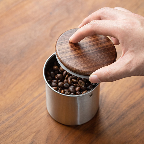 Round stainless steel coffee bean storage jar retro coffee powder sealed jar portable coffee jar kitchen storage jar