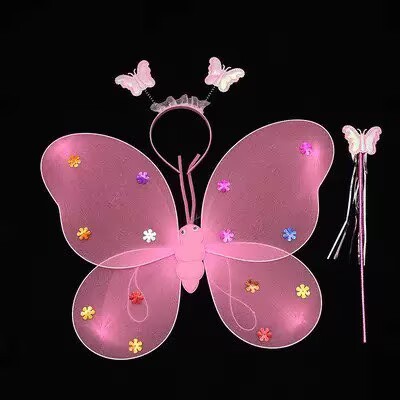 Alas de mariposa luminosas para niños, juguete de decoración trasera, varita mágica para niñas, disfraz de princesa hada, falda rosa