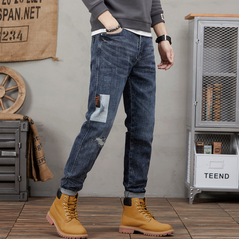 Vaqueros rotos para hombre, vaqueros para hombre con elástico en la pierna pequeña_voghion.com
