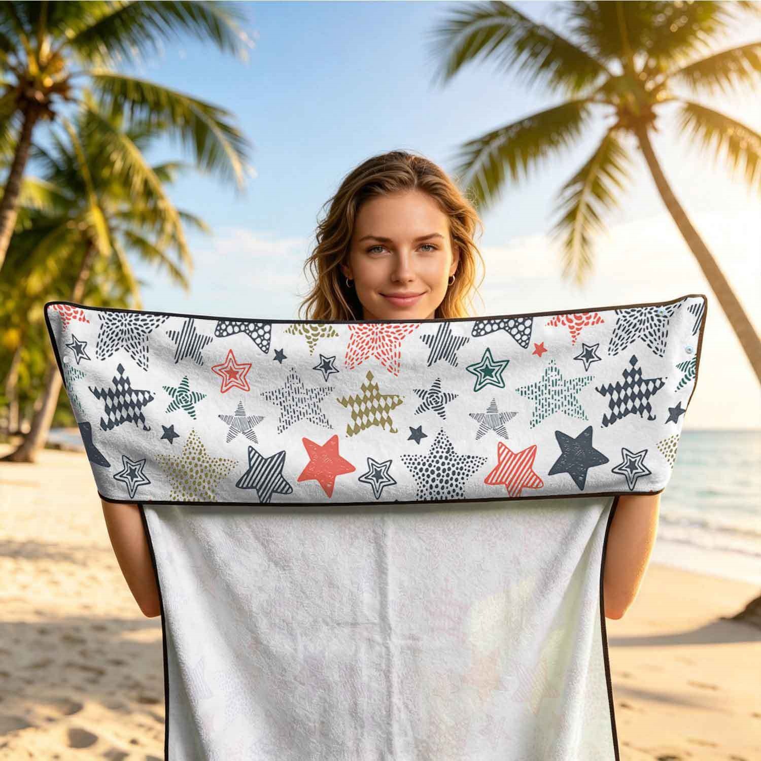 Geometric Bath Towel Car Seat Cover 2-in-1 Microfiber Outdoor Beach Car Dual-Use Universal Seat Cushion