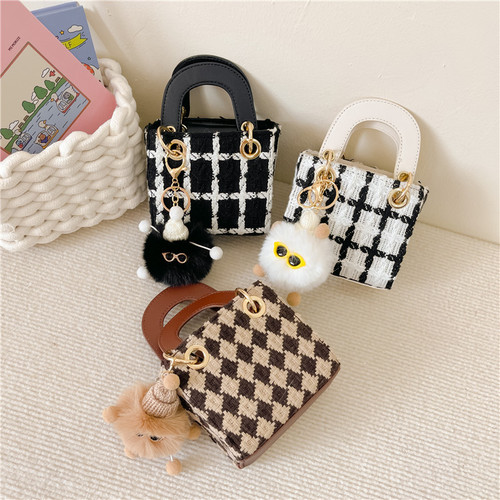 New Children's Bags Trendy Contrast Color Plaid Crossbody Bag Versatile Girls Handbag Connected Shoulder Bag Wholesale