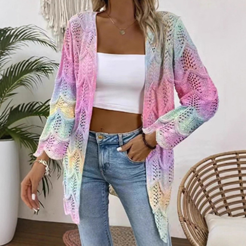 Cross-Border Amazon, Aliexpress, and Temu Specializes in Women's Colorful Long-Sleeved Hollow-Out Knit Cardigans for Autumn and Winter in Europe and America Cross-Border Amazon, Aliexpress, and Temu Specializes in Women's Colorful Long-Sleeved Hollow-Out Knit Cardigans for Autumn and Winter in Europe and America