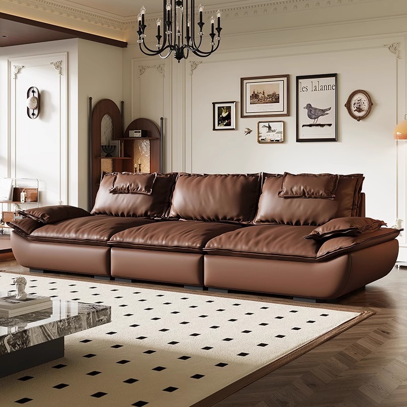 Sofá de cuero de vela antiguo con respaldo ajustable minimalista italiano muebles de sala de estar plumón recta combinación de arte de cuero image 1