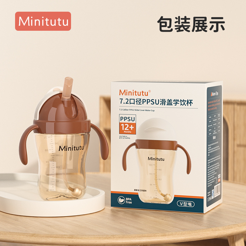 Minitutu 7.2 Niños PPSU cubierta deslizante taza de aprendizaje anti-asfixia a prueba de fugas taza de paja para bebés más de 1 año