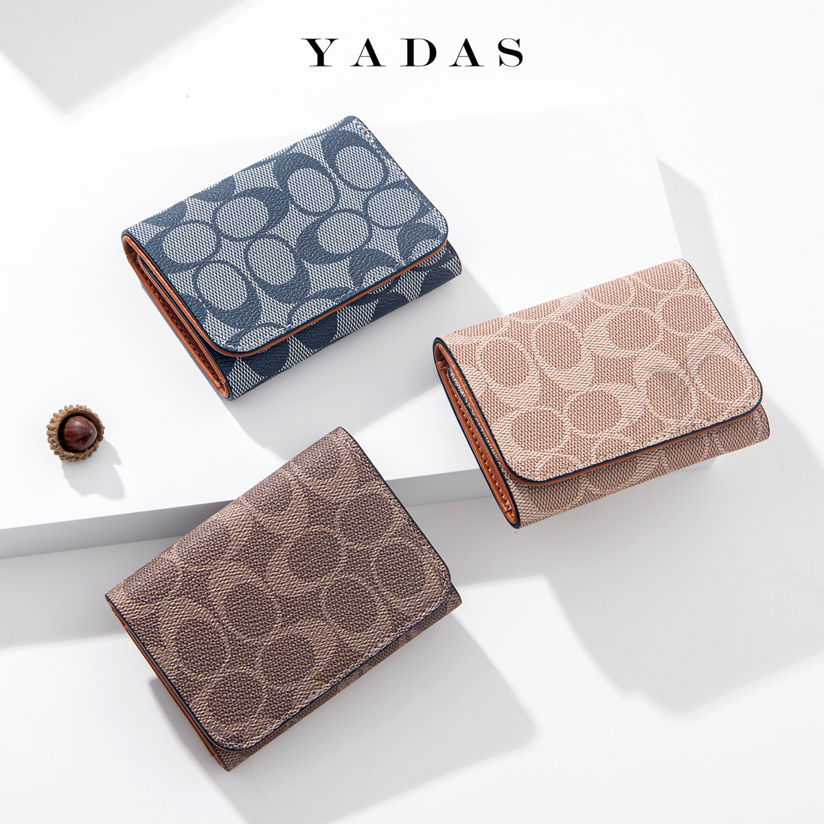 YADAS nueva billetera para mujer, impresión ovalada, patrón antiguo, tres pliegues, clip corto para niños pequeños, billetera al por mayor Purse