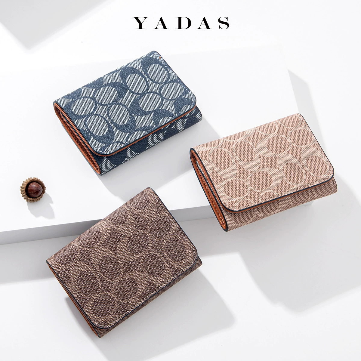 Кошелёк (YADAS) трёхскладной с овальным принтом, короткая застёжка, компактный