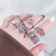 甜酷風粉鑽愛心開口戒指女小眾設計感輕奢氣質時尚精緻個性食指戒