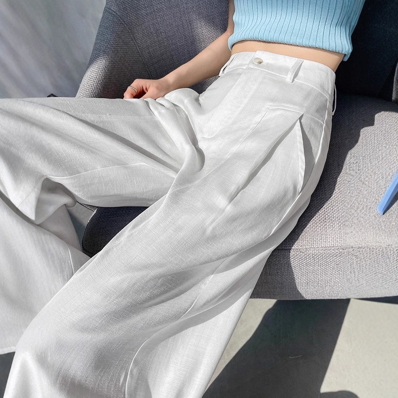 Silk Cotton White Wide-Leg Pants for Women, Autumn New Version, Mulberry Silk Cool Straight-Leg Long Pants, High-Waisted Slimming Pants Aa Silk Cotton White Wide-Leg Pants for Women, Autumn New Version, Mulberry Silk Cool Straight-Leg Long Pants, High-Waisted Slimming Pants Aa