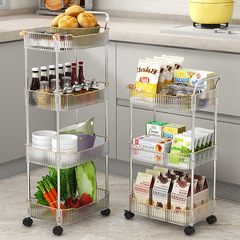 Transparent trolley storage rack, movable two to four-layer multi-purpose storage rack, living room and kitchen storage rack
