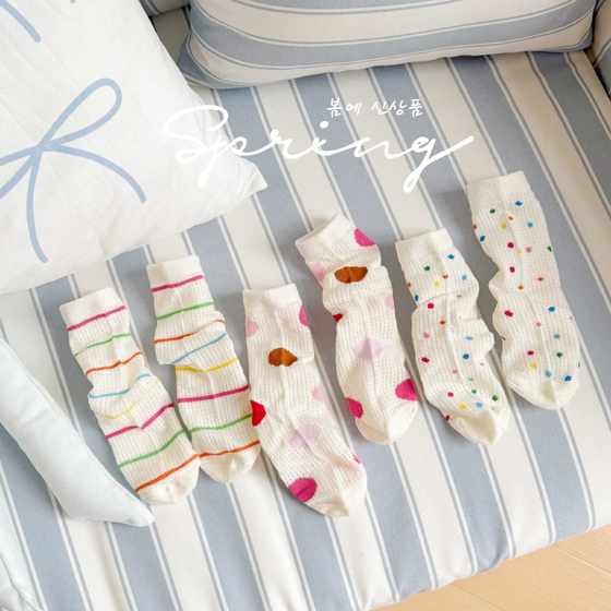 Children's socks wholesale spring and summer thin girls Korean tube socks color polka dot striped baby girl cute cotton socks