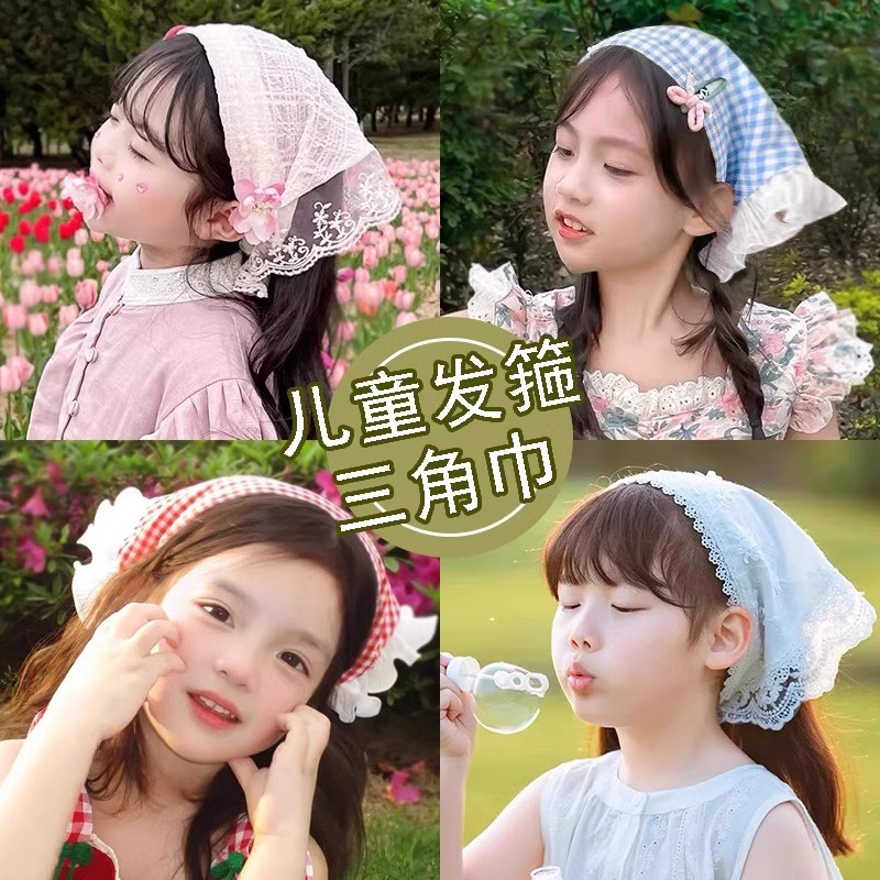 Dulces pañuelos de triángulo para niños 2025 nuevo estilo francés pastoral pañuelo de viento atmósfera sensación de pañuelo para el cabello adornamiento