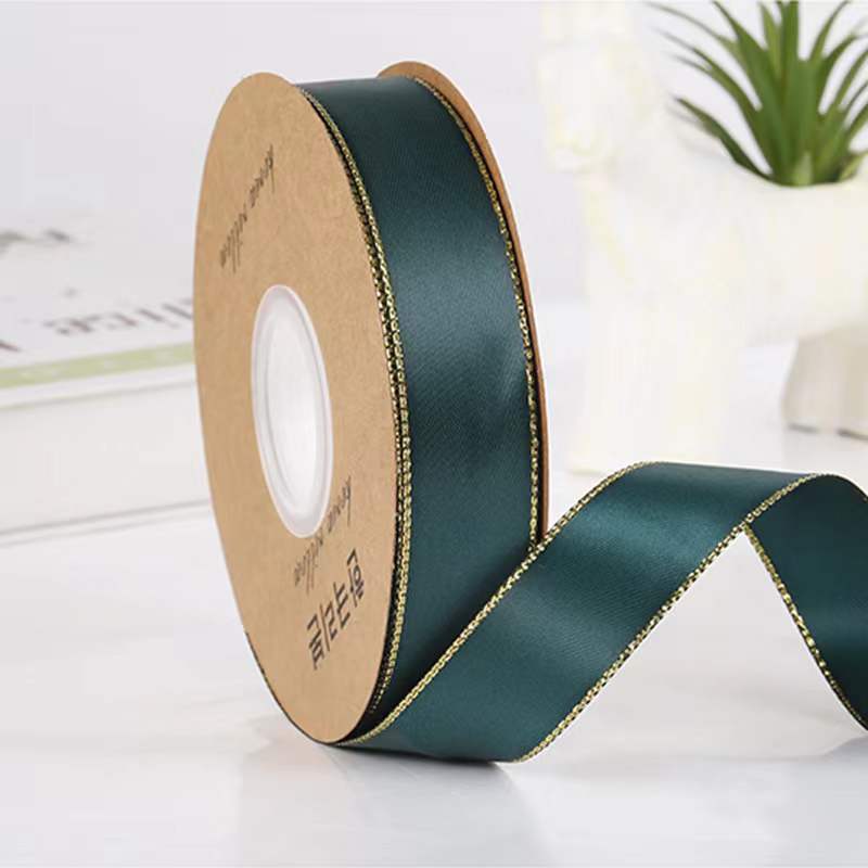 25mm de doble cara cinta de borde dorado doble borde dorado cinturón de poliéster hecho a mano caja de regalo de flores embalaje Cinta de soporte