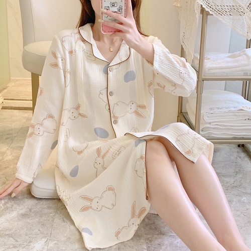 全棉绉布哺乳睡裙吸汗透气产前产后出春夏适宜孕妇睡衣