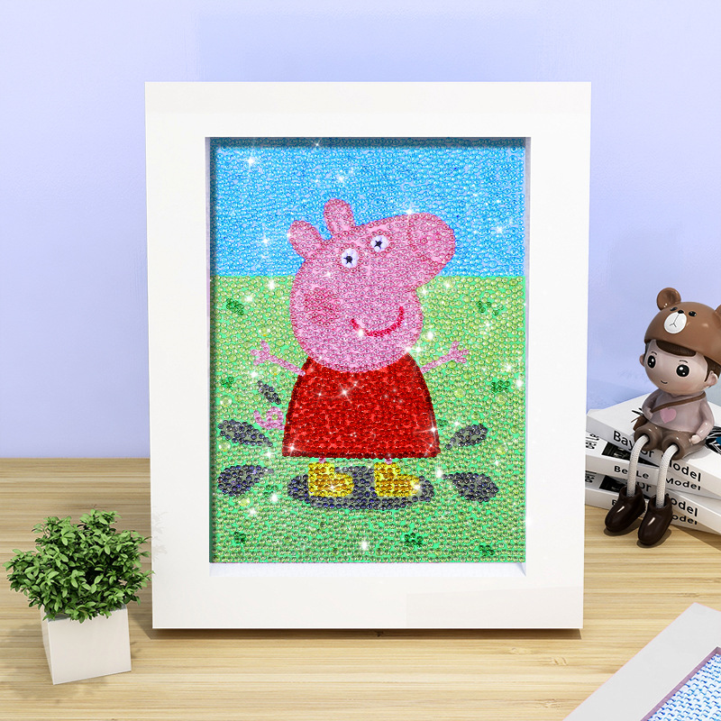 Pintura de diamante DIY con marco de fotos para enviar lleno de diamantes y pintura de diamantes para hacer pintura al óleo de dibujos animados educativos para niños 2024 ladrillo pegajoso y diamantes brillantes