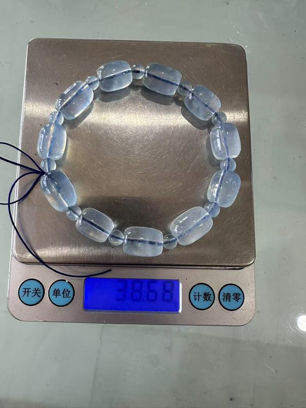 天然水晶アクアマリンブレスレットレディースライト高級ハイエンドブルーブレスレットバレルビーズハンドジュエリービーズ|undefined