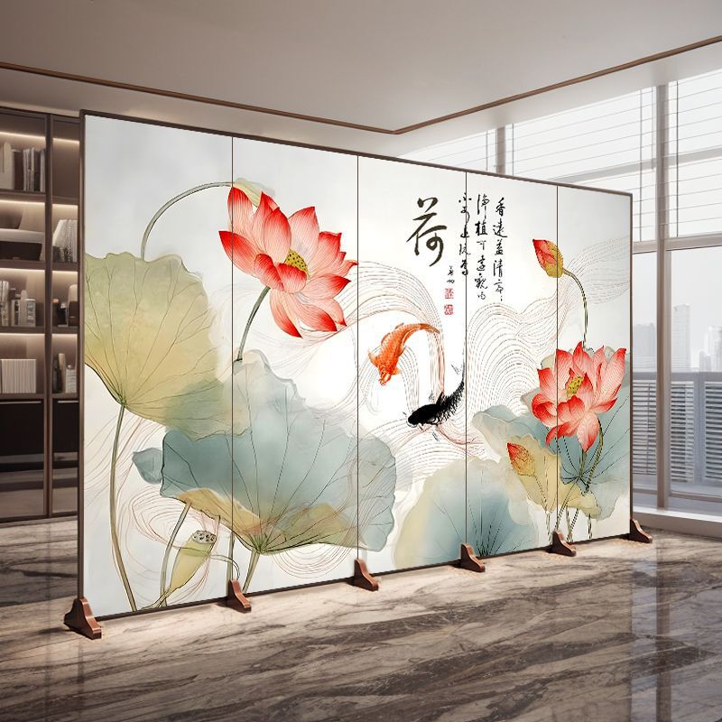 New Chinese-Style Screen Partition for Living Room Entrance, Covering Unsightly Areas, with Lotus Design, Ancient Style, Movable, Suitable for Office, Tea Room, Garden, Decorative Wall New Chinese-Style Screen Partition for Living Room Entrance, Covering Unsightly Areas, with Lotus Design, Ancient Style, Movable, Suitable for Office, Tea Room, Garden, Decorative Wall