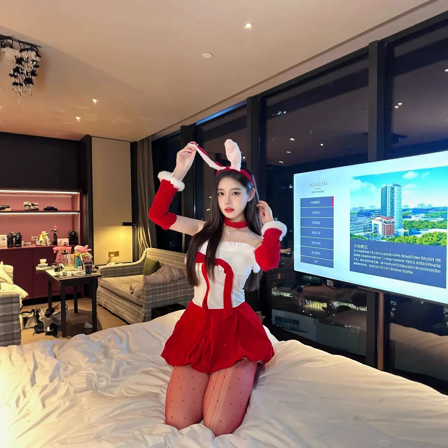 西诗 情趣内衣圣诞装性感兔女郎制服诱惑抹胸连衣裙纯欲演出服