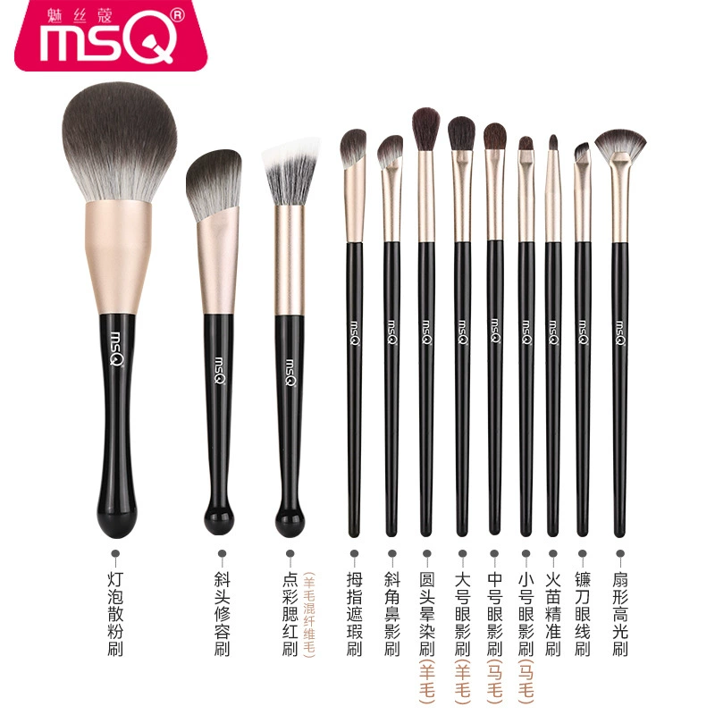 Brush Set (MSQ) 12-piece Beginner Full Makeup Kit with Pouch, Lightweight 0.15 kg