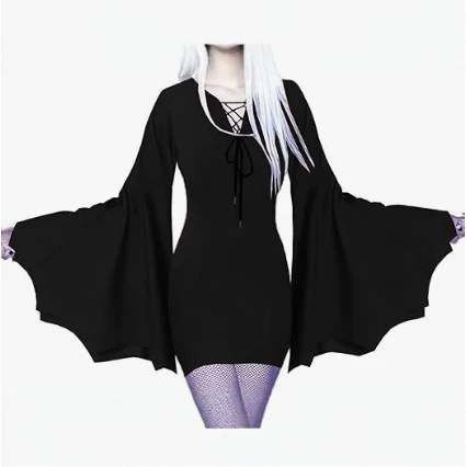 European and American Cross-Border Gothic Style Festival Tie-Up Solid Color Dress European and American Cross-Border Gothic Style Festival Tie-Up Solid Color Dress