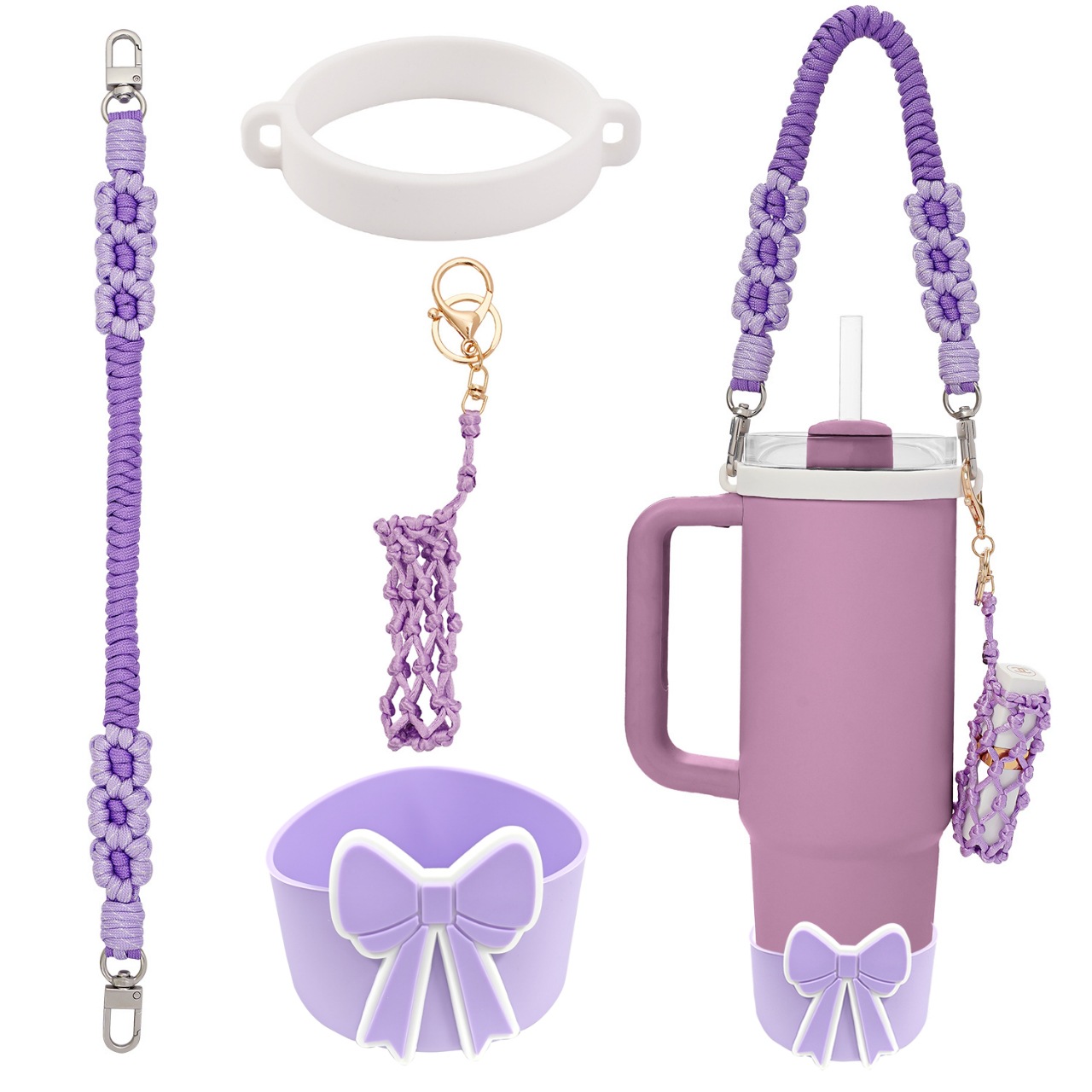 Accesorios de Amazon Stanley 40oz tejido corda de mano flor nudo gorra de paja cubierta taza colgante de pelo
