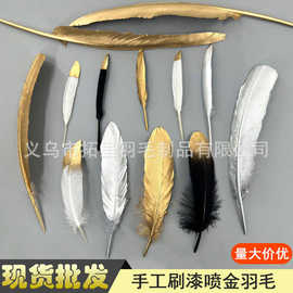 厂家批发全刷金羽毛饰品拍摄道具材料金色银色羽毛舞台装扮工艺品