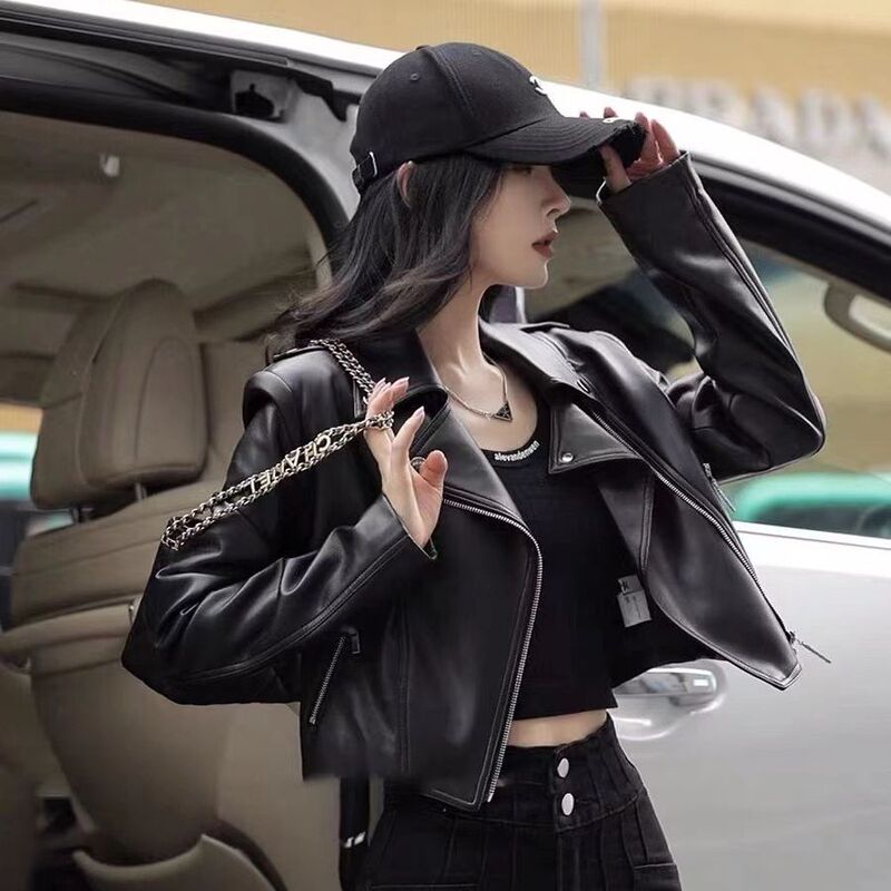 2023 New Autumn Clothing Korean Style Fashion Design Sense Niche High-end Sense Black Leather Jacket Coat Trendy Ins Women 2023 New Autumn Clothing Korean Style Fashion Design Sense Niche High-end Sense Black Leather Jacket Coat Trendy Ins Women