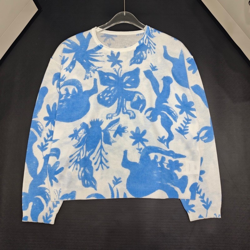 ES欧货高品质印花水溶细羊毛柔软亲肤圆领金扣长袖针织长袖上衣|undefined