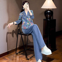 欧洲站休闲印花牛仔套装女装2025早秋新款时尚气质高级感两件套潮