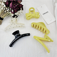 2025新款波点高级感抓夹女奶油黄甜美发夹气质鲨鱼夹盘发头饰发卡