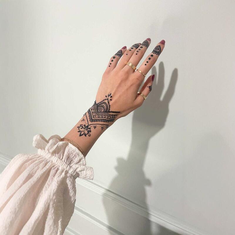 Black henna lotus flower pendant Mandala feather temporary tattoo butterfly whale fake tattoo arm tatoo