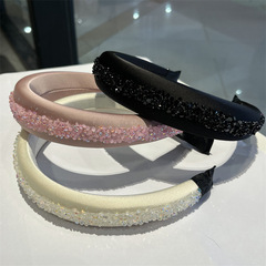 花朵赫本風復古水鑽海綿發箍時尚珍珠高級感外出壓發頭箍發卡頭飾